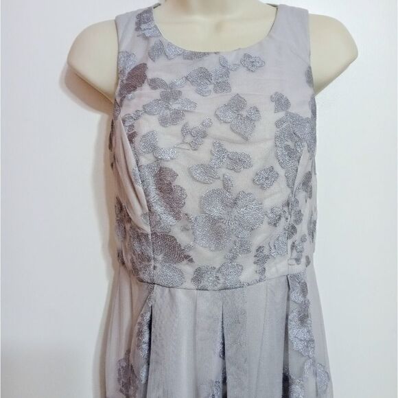 Scarlett Silver Embroidery Mesh Fit and Flare Dress 4 Petite - Picture 3 of 12